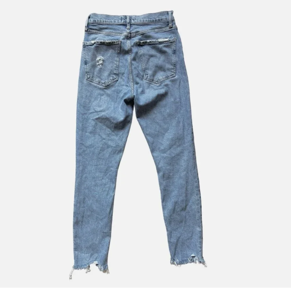 Agolde Nico Distressed Raw Hem Button Fly Medium Wash Ankle Jeans Women's 25